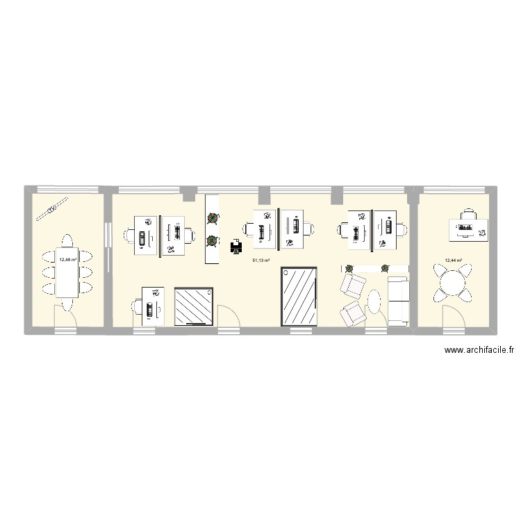 Bureau Tolbiac. Plan de 3 pièces et 76 m2