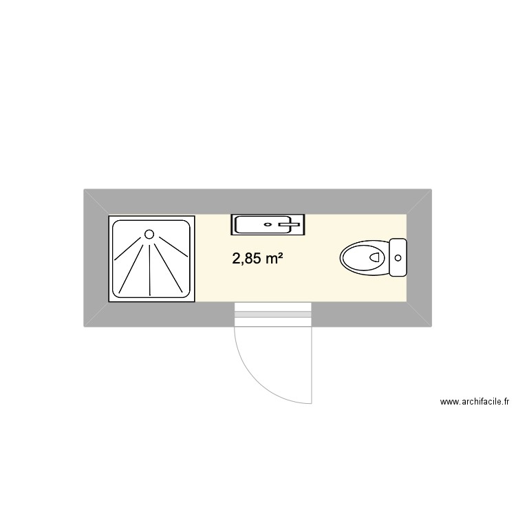 WC RDC. Plan de 1 pièce et 3 m2