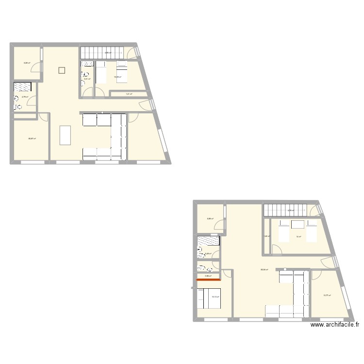 Dar. Plan de 17 pièces et 207 m2