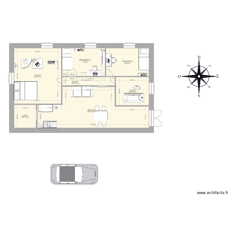 maison 2. Plan de 7 pièces et 78 m2