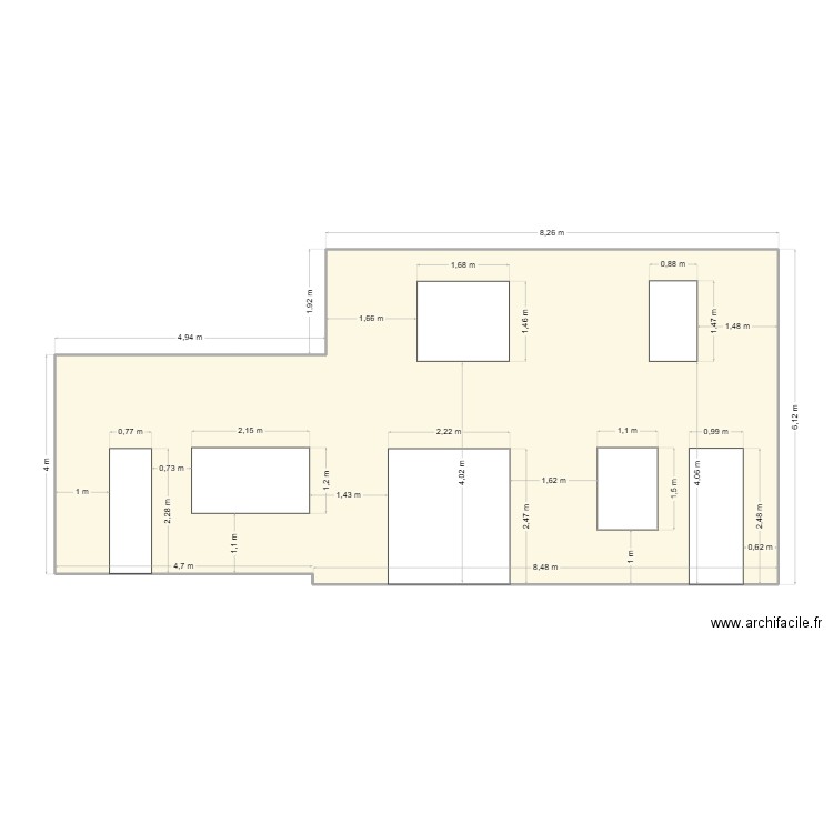 Facade arrière. Plan de 1 pièce et 70 m2