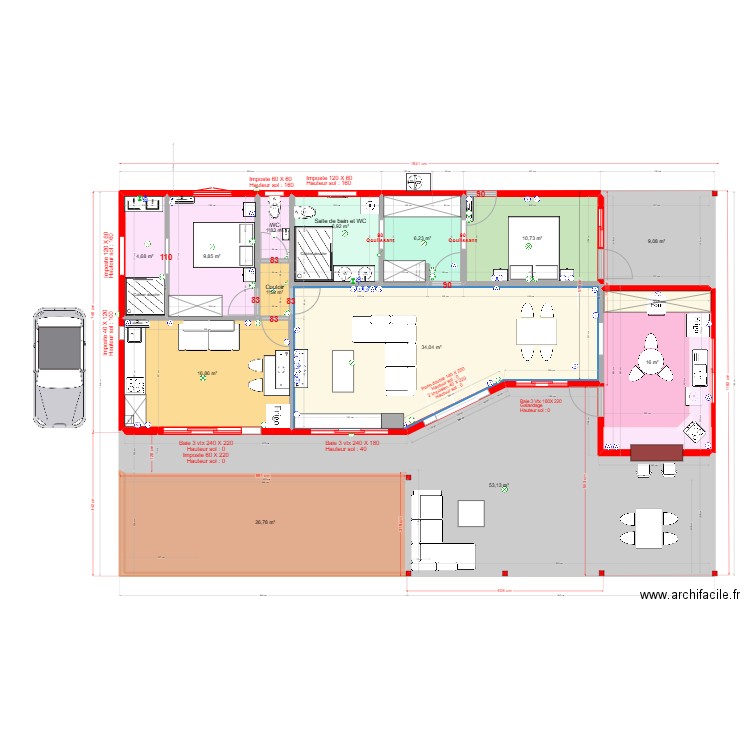 Villa Cocotte Ducos Moonette (cuisine) 2D. Plan de 23 pièces et 320 m2