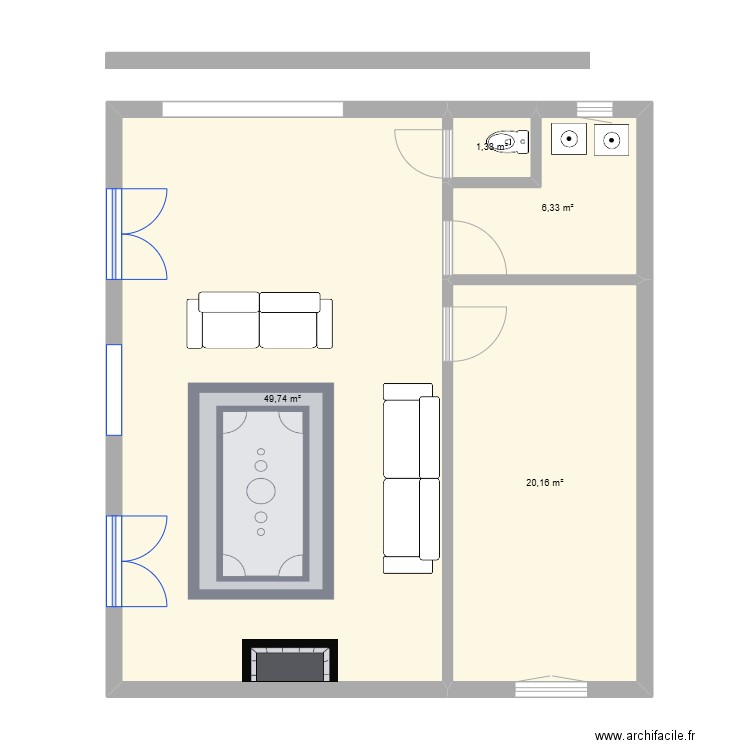 salon. Plan de 4 pièces et 78 m2