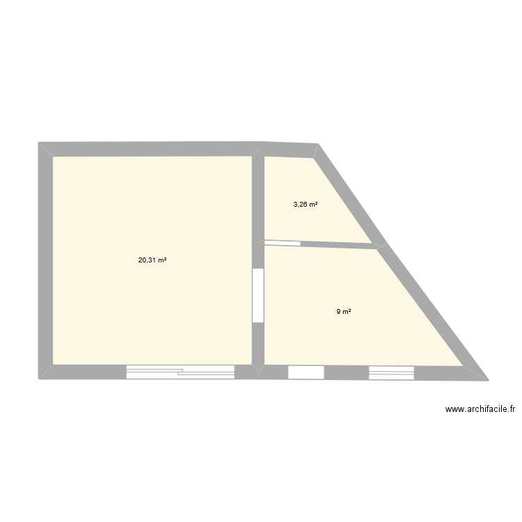 studio. Plan de 3 pièces et 33 m2