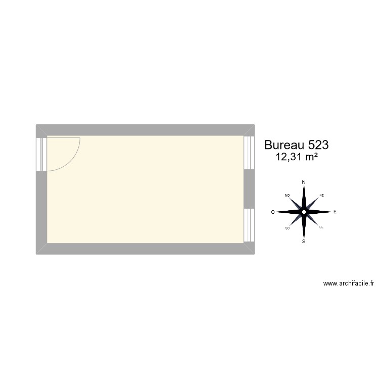 Bureau R 523. Plan de 1 pièce et 12 m2