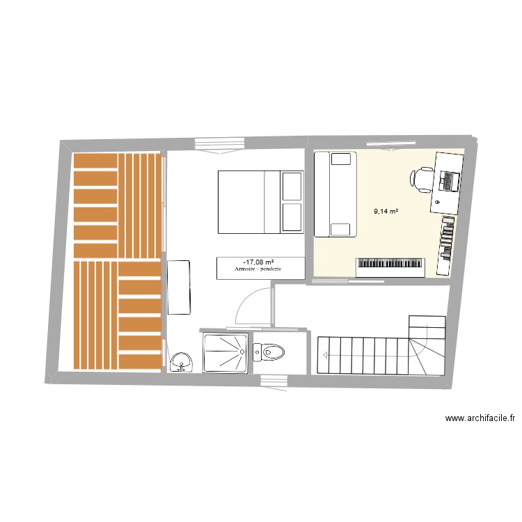 chambre parentale 1. Plan de 2 pièces et 51 m2