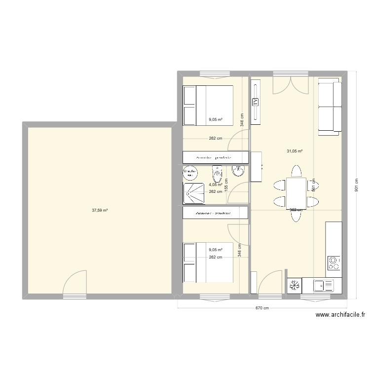 MAISON DARON. Plan de 5 pièces et 91 m2