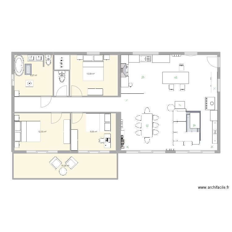 Chalet champs du dessus . Plan de 5 pièces et 60 m2