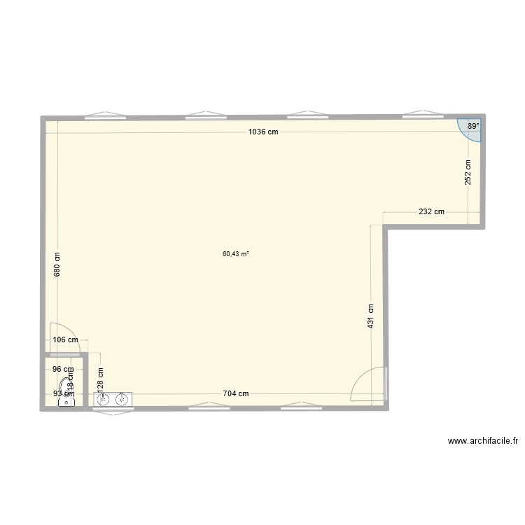 Atelier N°64. Plan de 1 pièce et 60 m2