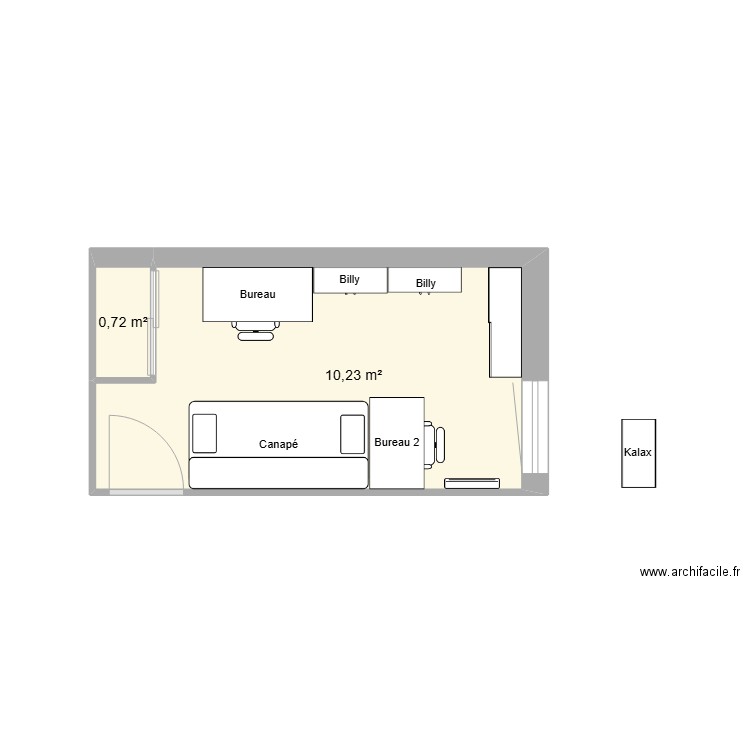 Bureau. Plan de 2 pièces et 11 m2