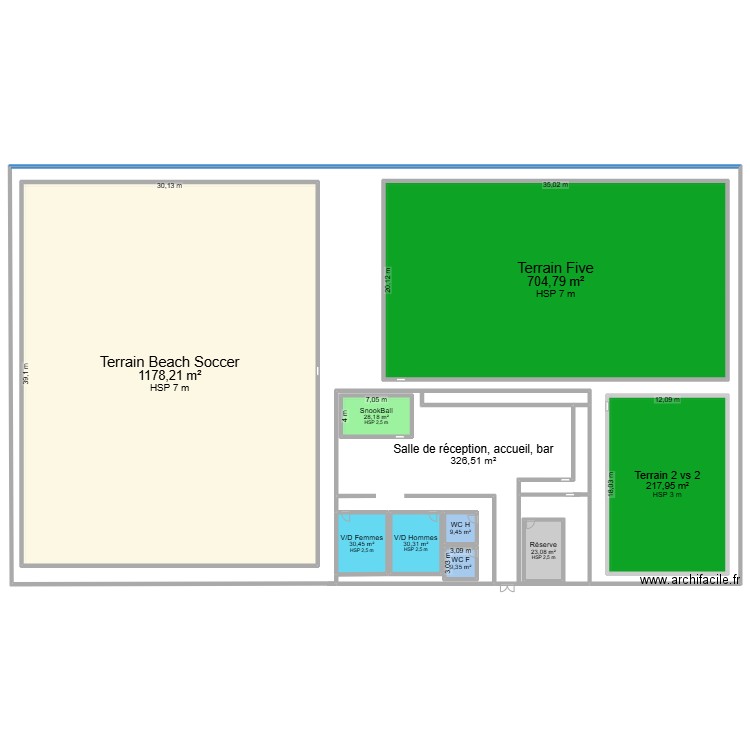 Complexe sportif. Plan de 10 pièces et 2682 m2