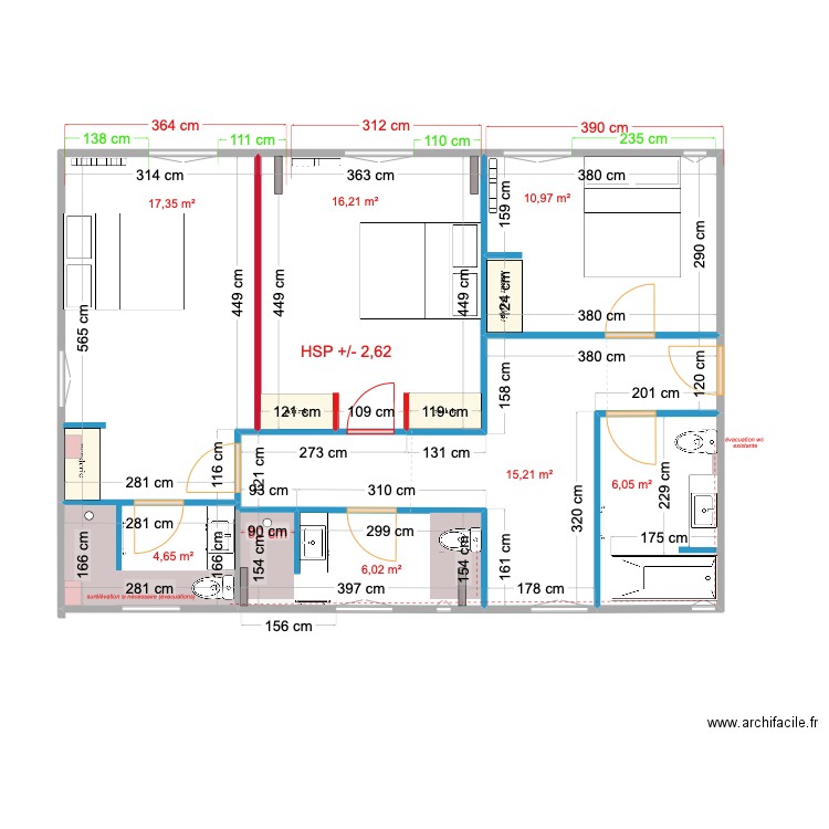 CHAMBRES GAUCHE DEF 25 09. Plan de 7 pièces et 76 m2