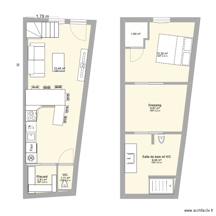 Projet de Marie Thuir. Plan de 7 pièces et 57 m2