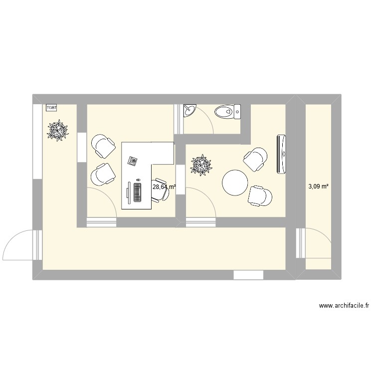 Salon de Provence. Plan de 2 pièces et 32 m2