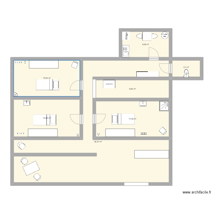 institut. Plan de 7 pièces et 126 m2