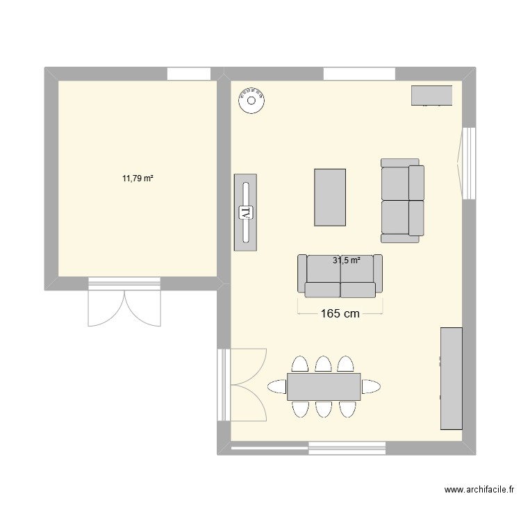 SALON. Plan de 2 pièces et 43 m2