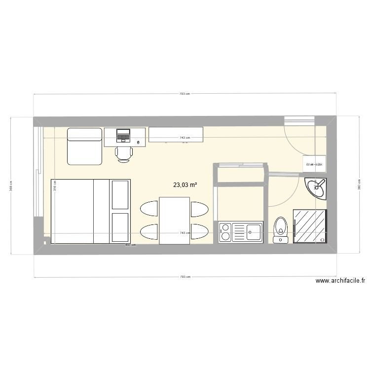 plan appart Jade/Lucas Bordeaux. Plan de 1 pièce et 23 m2