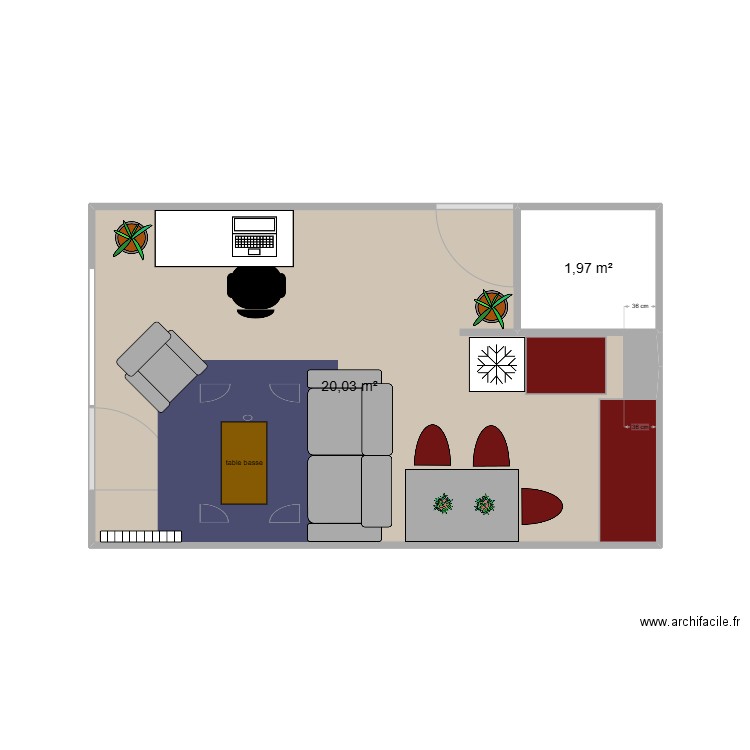 idée 2. Plan de 2 pièces et 22 m2