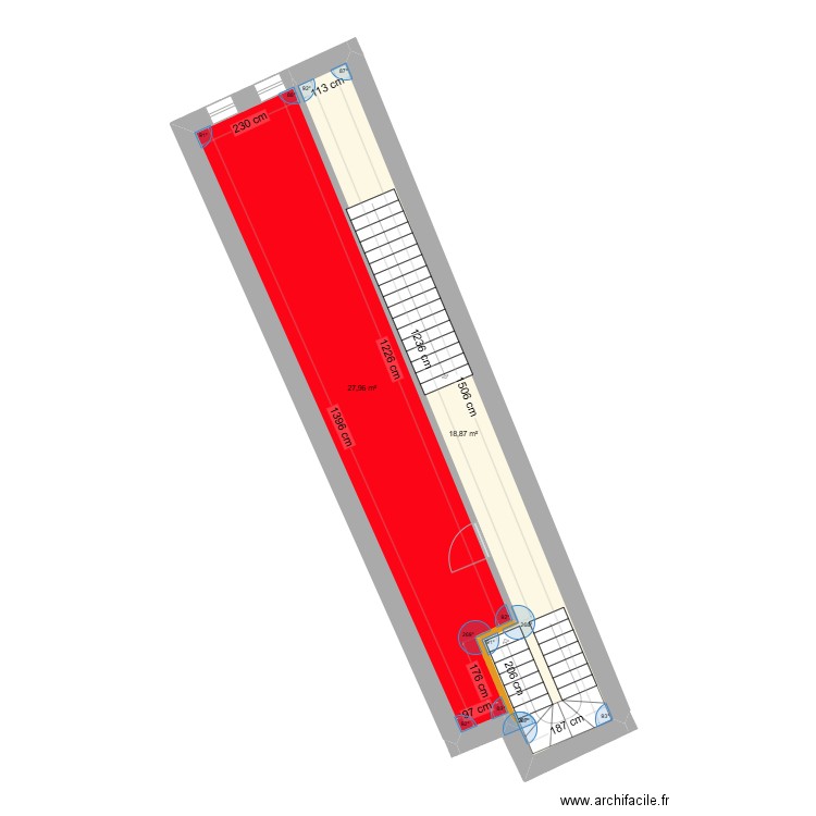 1 ere etage. Plan de 2 pièces et 47 m2