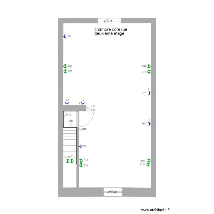 étage 2 jumet Doris. Plan de 1 pièce et 40 m2