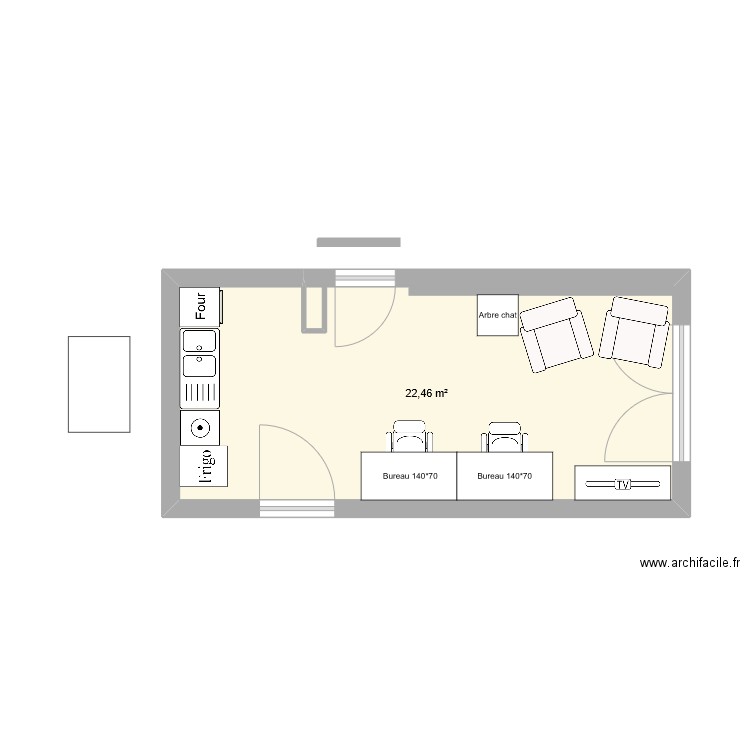 appart1. Plan de 1 pièce et 22 m2