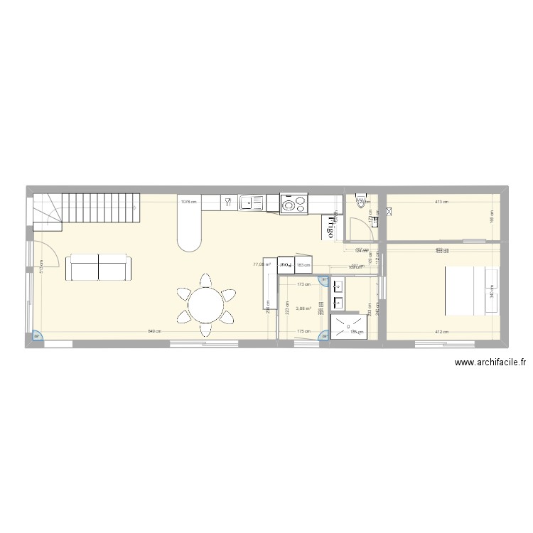 Villa 2 vide RDC. Plan de 2 pièces et 81 m2