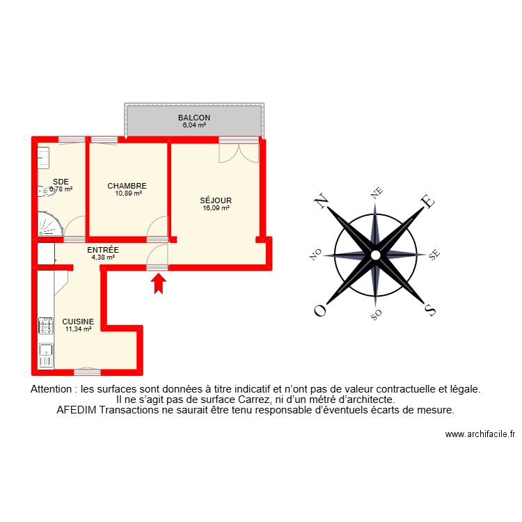 24686-. Plan de 6 pièces et 56 m2