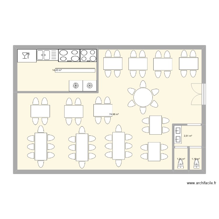 restaurant. Plan de 5 pièces et 94 m2