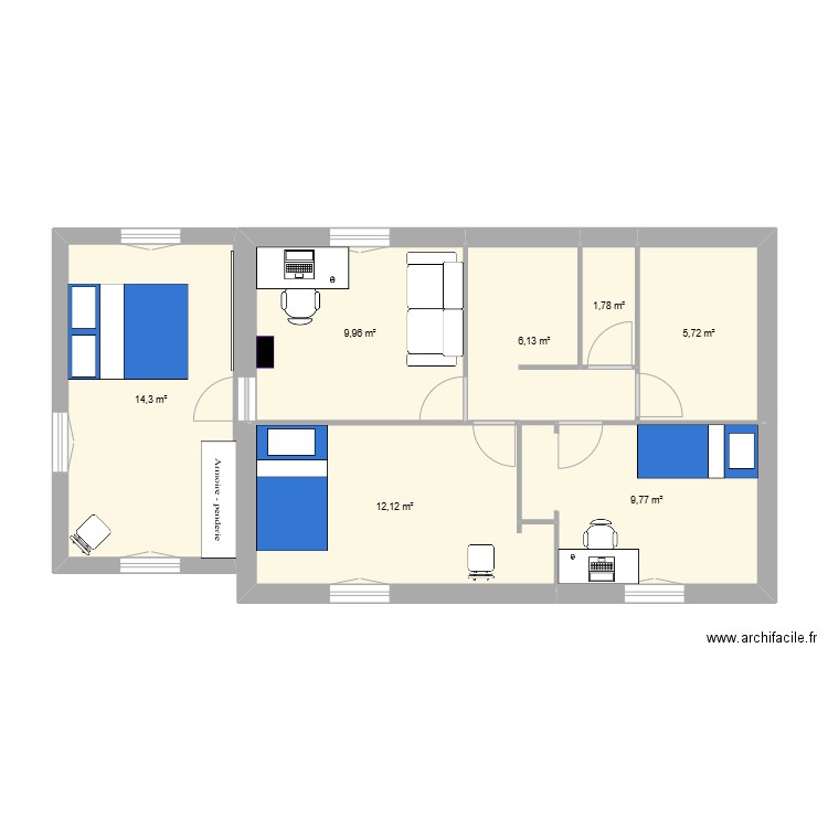 Maison extension. Plan de 7 pièces et 60 m2