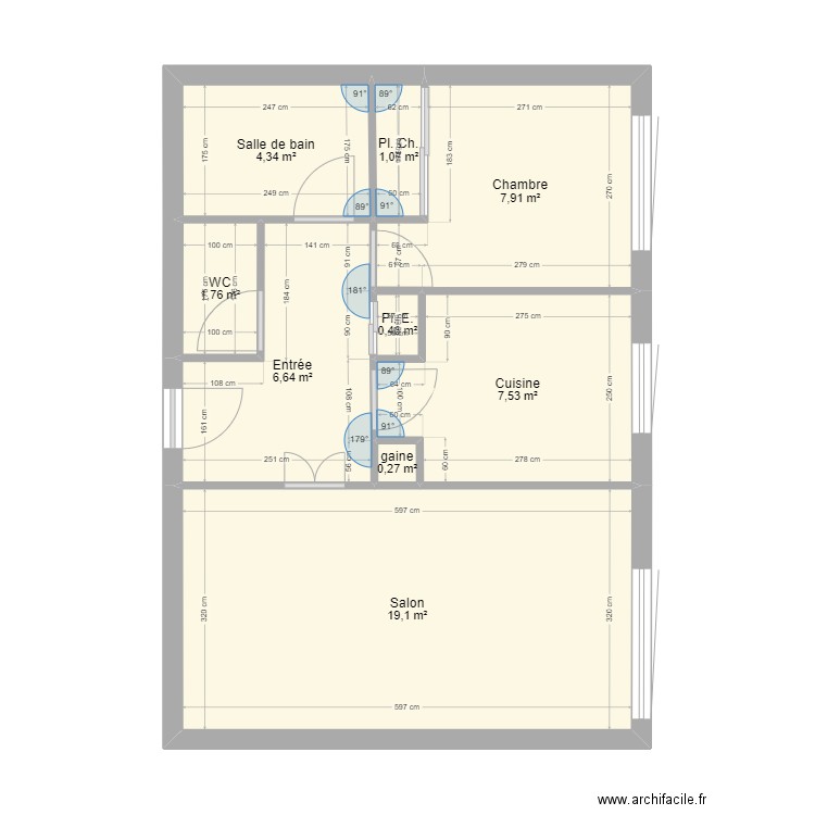 glaud. Plan de 9 pièces et 49 m2