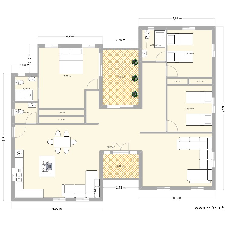 modulaire borj elamri. Plan de 13 pièces et 155 m2