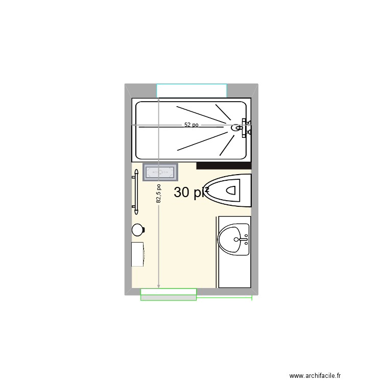 Salle de bain. Plan de 1 pièce et 3 m2