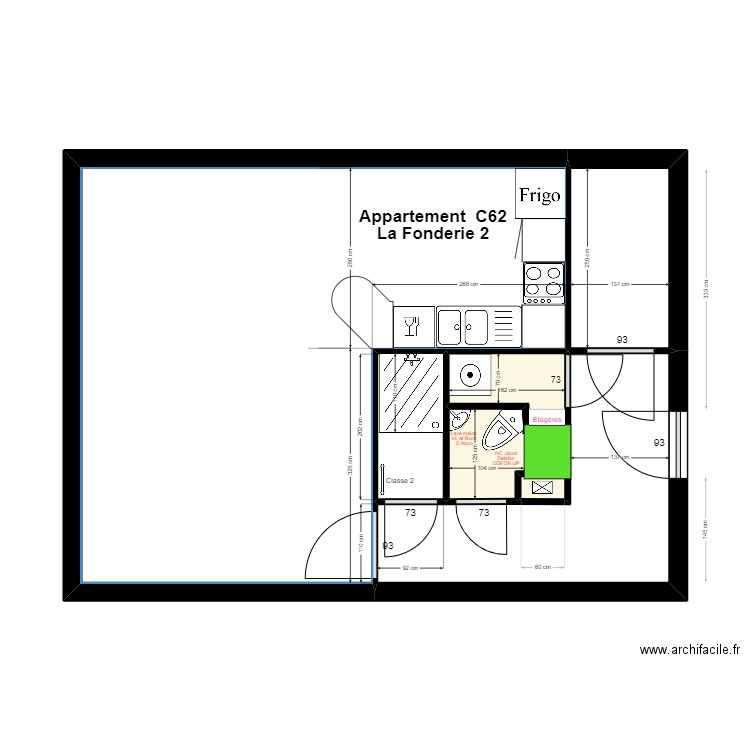 Agrandissement V3. Plan de 6 pièces et 46 m2