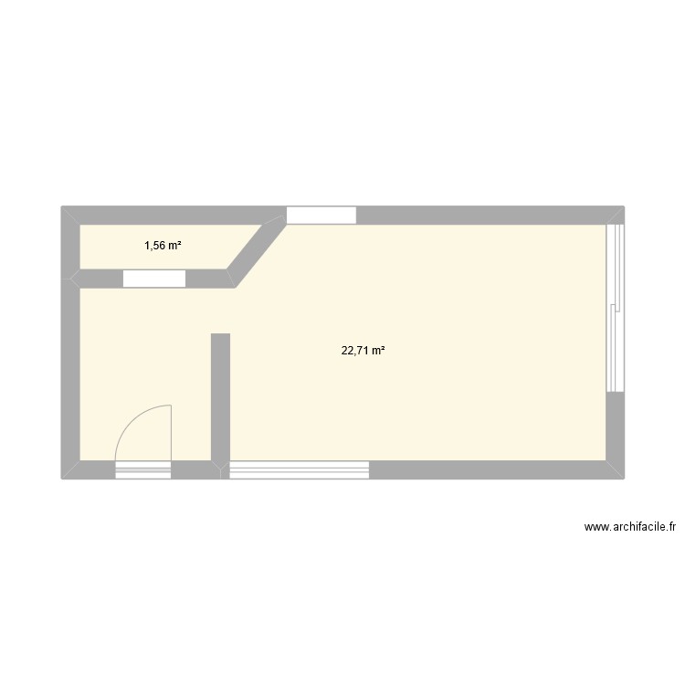 salon-sam-cuisine. Plan de 2 pièces et 24 m2