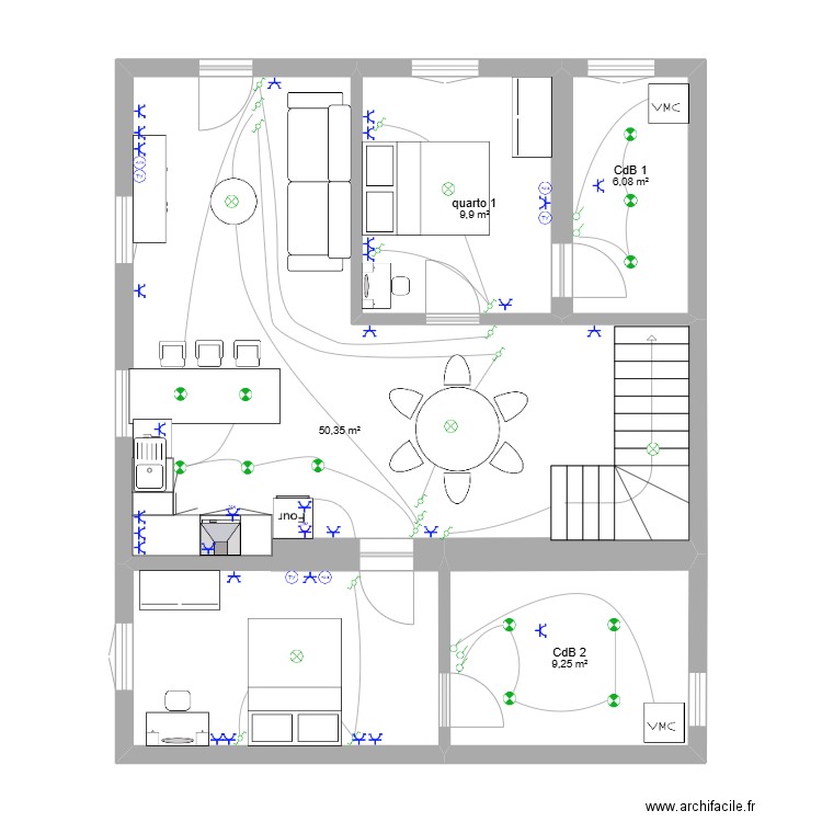 Sal2. Plan de 7 pièces et 128 m2