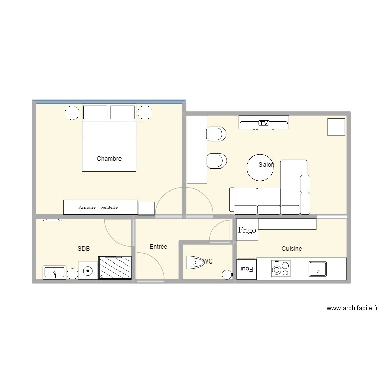 Appart Paris. Plan de 6 pièces et 44 m2