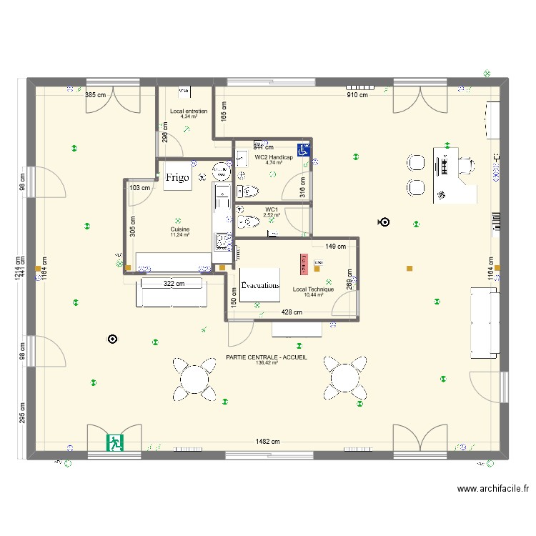 RDC PARTIE CENTRALE. Plan de 6 pièces et 170 m2