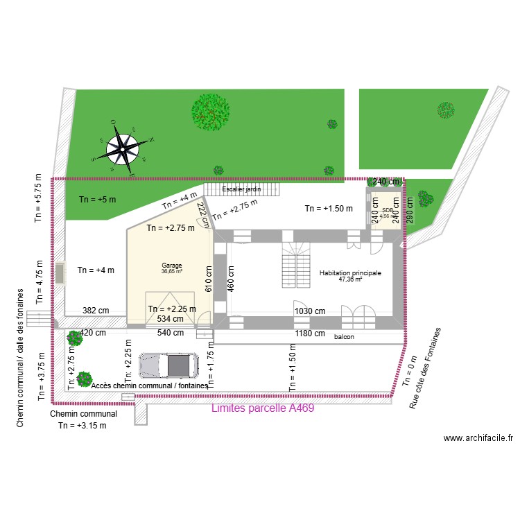 PC2_plan de masse_avant projet. Plan de 4 pièces et 100 m2