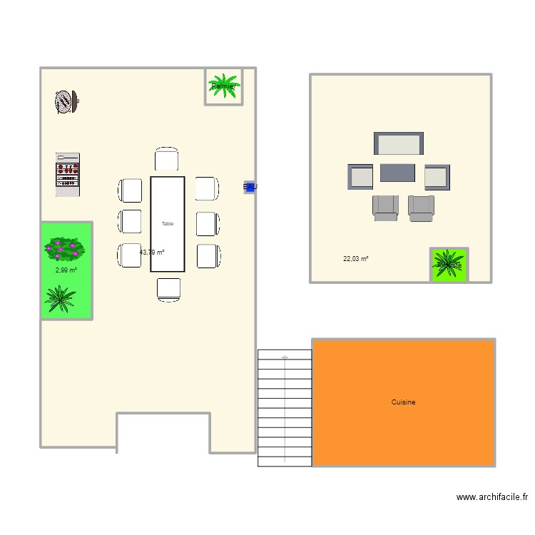 Plan terrasse actuel (2). Plan de 7 pièces et 84 m2