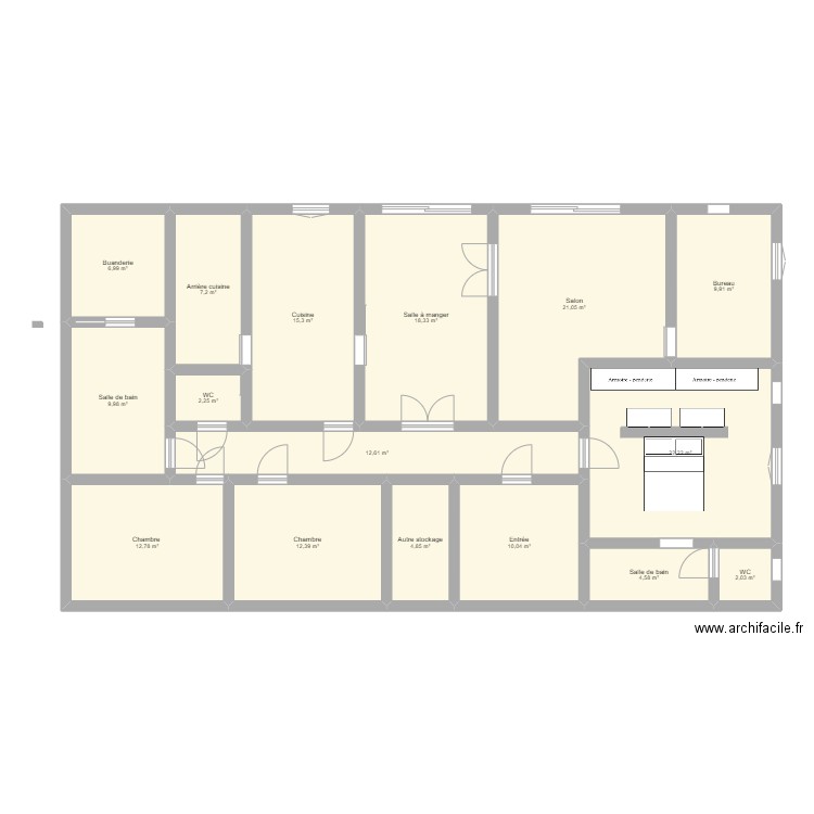 plan 4. Plan de 16 pièces et 173 m2