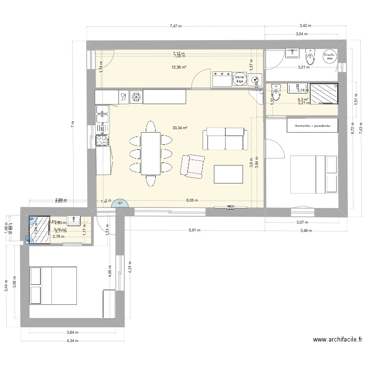 PauLynda 1. Plan de 4 pièces et 67 m2