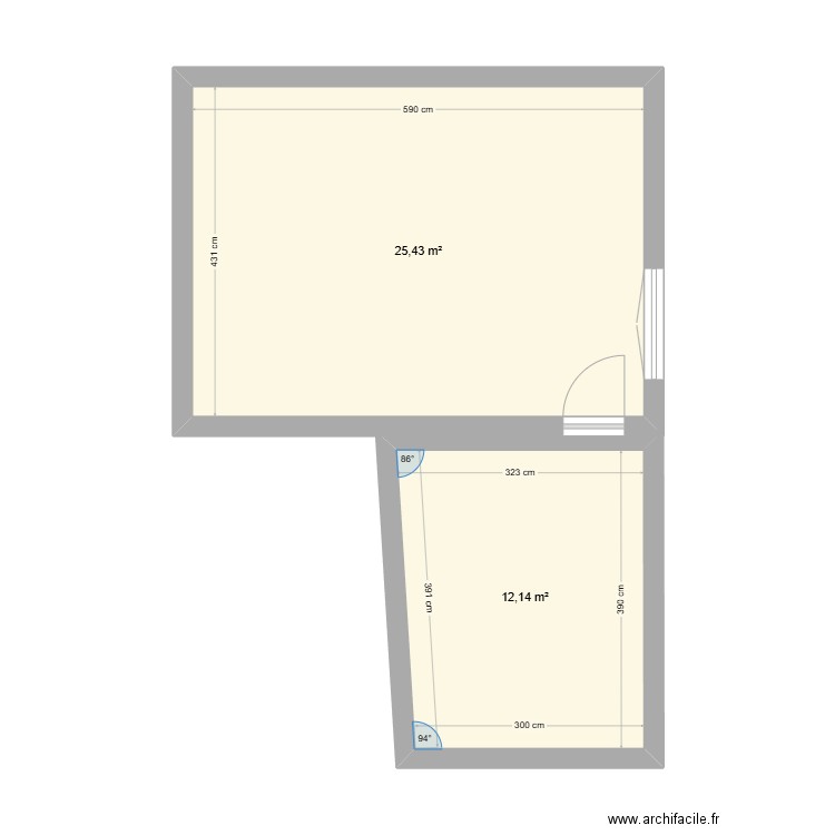 maison. Plan de 2 pièces et 38 m2