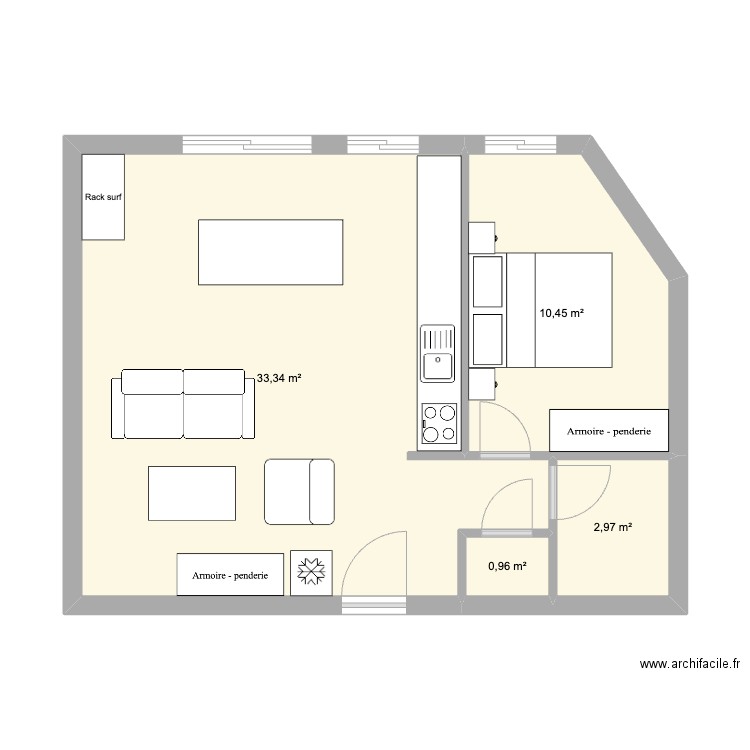 Appart3. Plan de 4 pièces et 48 m2