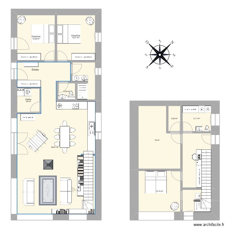 Maison longue 7. Plan de 12 pièces et 156 m2