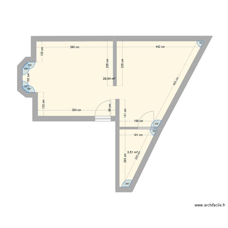 CF4 0031. Plan de 2 pièces et 33 m2