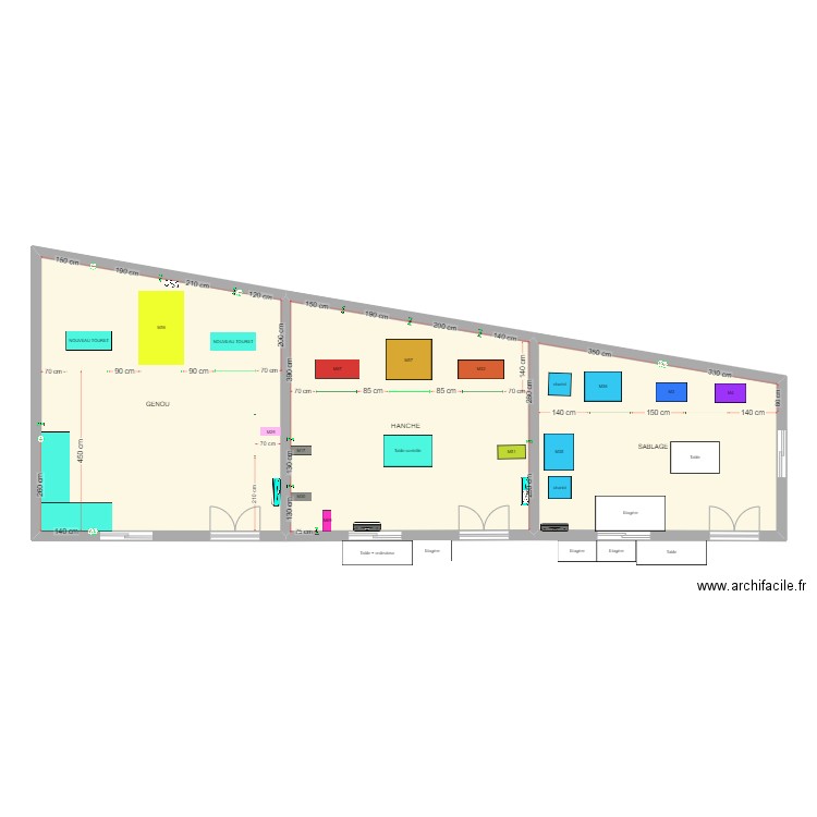 Cotation arrivées air/élec. Plan de 3 pièces et 119 m2