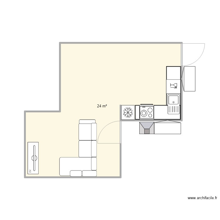 ponsard. Plan de 1 pièce et 24 m2