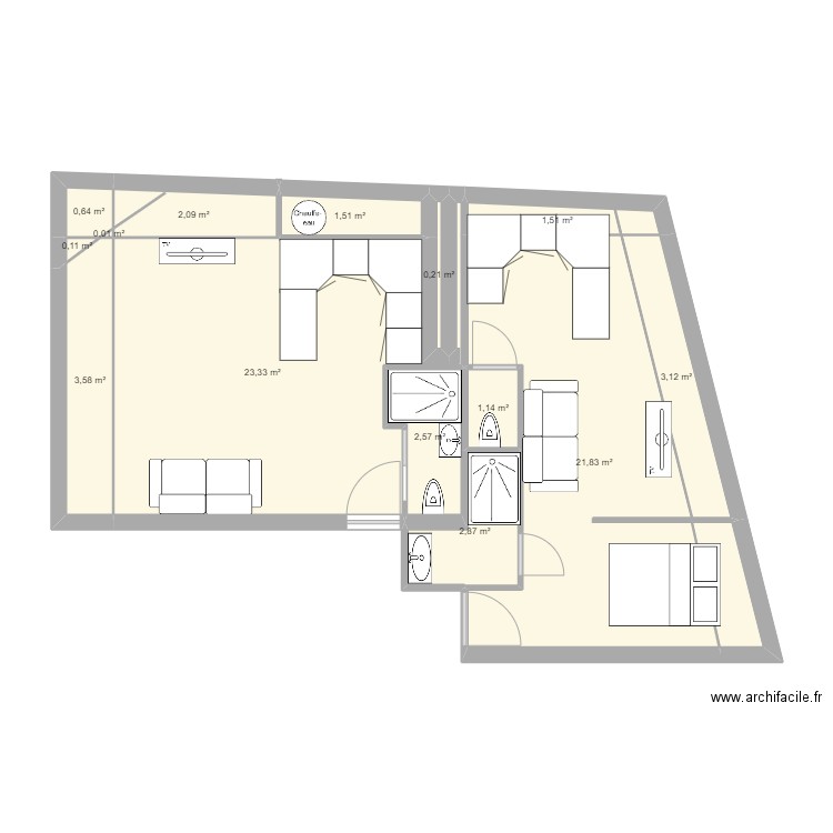 22 PAULIANI 1. Plan de 14 pièces et 65 m2