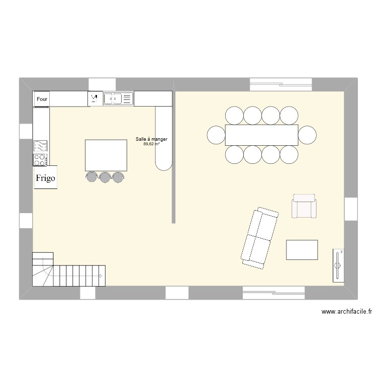 rez de chaussée . Plan de 1 pièce et 90 m2