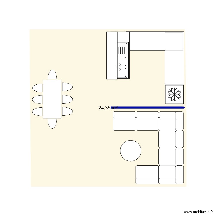 cuisine ete. Plan de 1 pièce et 24 m2